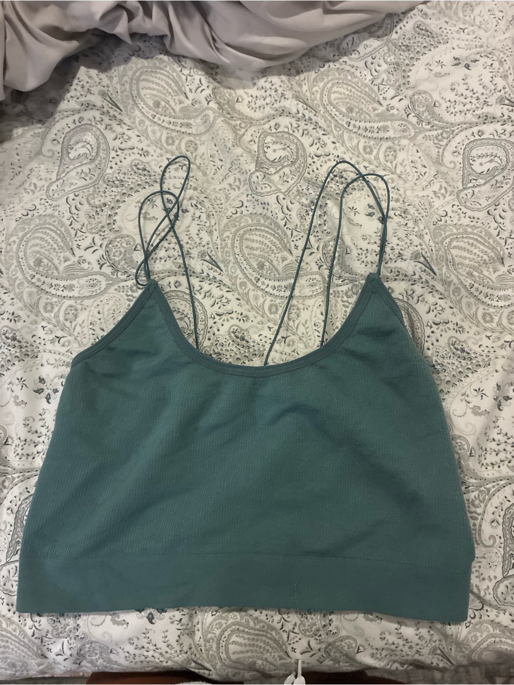 Urban Outfitters Women’s Teal Ribbed Spaghetti-Strap Crop Top